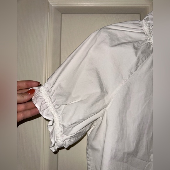 Hill House White Ruffle Sleeve Blouse M office minimalist spring summer - Picture 2 of 7